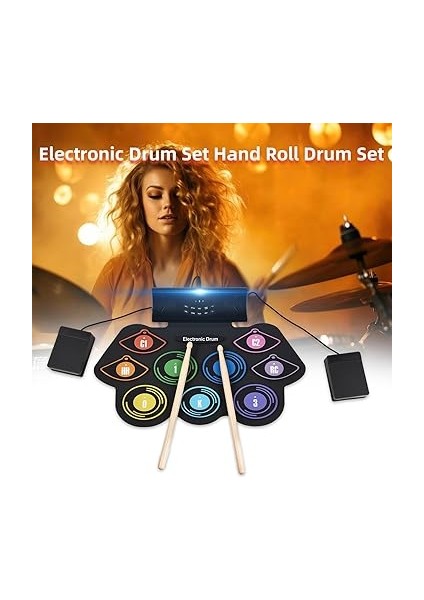 Elektronik Davul Seti El Rulo Davul Seti 9 Ped Davullu Dahili Stereo Hoparlör Ayak Pedalı Tatil Doğum Günü Si Renkli Uygulama Pedi Bateri Kiti fırsatları