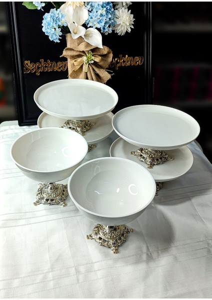 Seçkinev Bergamo Porselen Oval Kırık Beyaz(Krem) 6 Parça Masa Sunum Seti