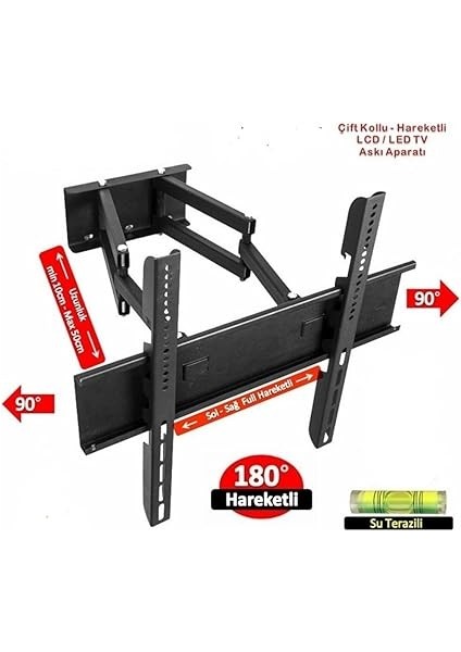 55'' - 65'' Ekran Çift Kollu Hareketli LED Tv Askı Aparatı - 140-165 Ekran Arası modelleri