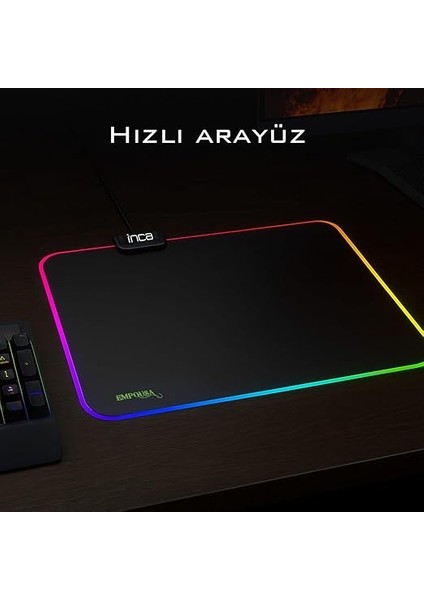 IMP-024T Empousa Rgb 7 LED Medıum Mousepad (320X270X3MM),12 Farklı Değişebilen Dokunmatik Işık Efekti,hızlı Kayan Yüzey, Kaymaz Kauçuk Taban fırsatları