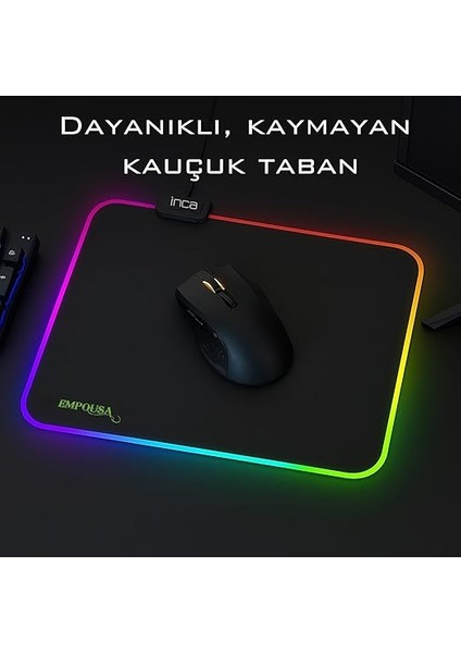 IMP-024T Empousa Rgb 7 LED Medıum Mousepad (320X270X3MM),12 Farklı Değişebilen Dokunmatik Işık Efekti,hızlı Kayan Yüzey, Kaymaz Kauçuk Taban indirimleri
