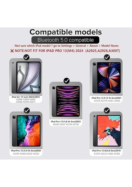 12.9"3.4.5.6.nesil M1.m2 2022.2021/ iPad Air 13 (M2, 2024/M3,2025) ile Uyumlu Magic Keybord Folio Klavyeli Kılıfı fiyatları