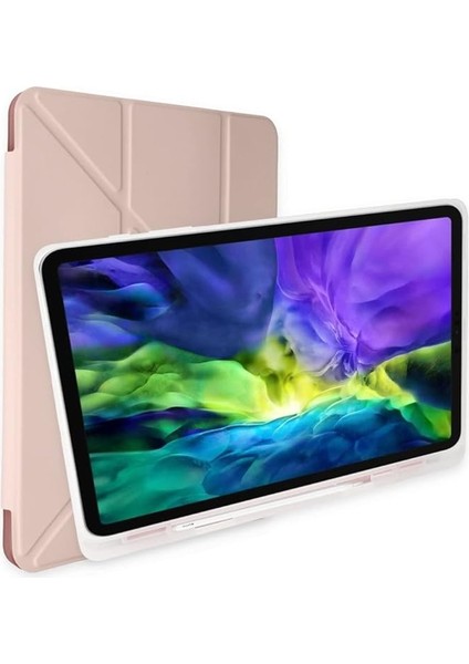 10.2" Uyumlu Tablet Kılıfı 7. 8. 9. Nesil Kalem Tutuculu Origami Uyku Modlu (Kum Pembe)
