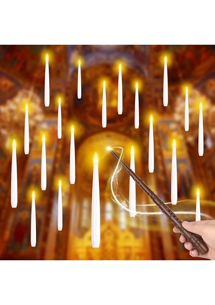 Sihirli Değnek Uzaktan Kumandalı Alevsiz LED Mumlar, Asılı Yüzen Mumlar Pille Çalışan Elektrikli Pencere Konik LED Avize Noel, Düğün, Doğum Günü Partisi, Ev ve Kilise Dekoru Için