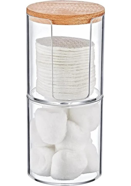 Ahşap Kapaklı Modern Tasarımlı Çift Katlı Pamukluk Organizer, Ahşap Kapaklı Pamukluk Organizer: Modern ve Şık Tasarımıyla Dikkat Çekin