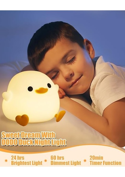 Dodo Duck Gece Lambası - Kısılabilir, Şarj Edilebilir, Zamanlayıcılı Çocuk Yatak Odası Lambası, Kawaii Silikon Dokunuş, Bebek Duş Hediyeleri Için Mükemmel fırsatları