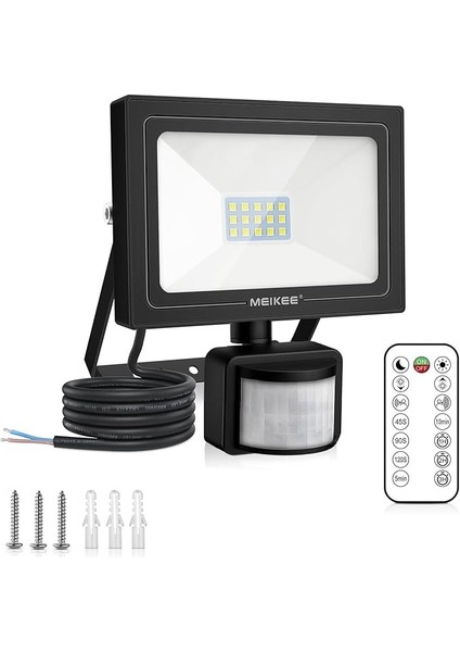 15W Hareket Sensörlü LED Spot Lamba, Uzaktan Kumanda ILE,1200 Lm, 6500 K, IP66 Su Geçirmez, LED Projektör, Zamanlama Fonksiyonu, Parlaklık, Ayarlanabilir Far, Bahçe, Garaj, Avlu Için