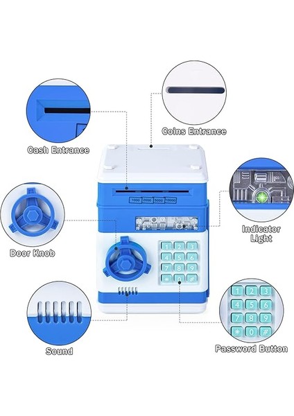 Elektronik Kumbara Para Kasası Parola Para Kasası 3 4 5 6+, Mini Atm Bankası Güvenli Para Nakit Bankaları Para Tasarrufu Kutusu, Doğum Günü Şükran Günü Için Harika Erkek Kız Hediyesi (Mavi) fiyatları