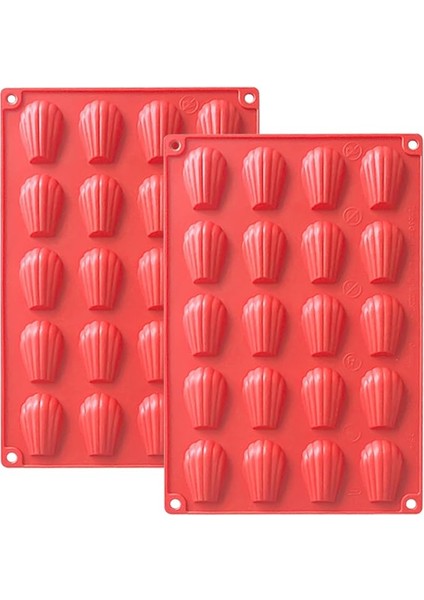 2 Adet Madeleine Pişirme Kalıbı, 20 Boşluk Mini Silikon Madeleine Pişirme Kalıpları, Silikon Çikolata Kalıpları, Pastalar Için Madeleena Kalıbı Çikolatalı Tatlılar Bisküvi (Kırmızı)