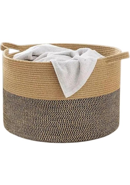 Rustic Retreat Jüt Kapaklı Moderin Tasarım Geniş Hacim Kapasiteli Çamaşır Oyuncak Havlu Battaniye Giyisi Sepeti Zarif ve Estetik Tasarım Depolayıcı Organizer (Siyah-Kırçıl)