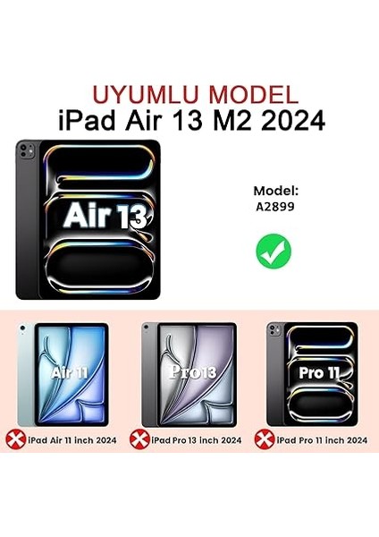 iPad Air 13 Inç M2 2024 Için Kılıf (Model: A2899) Tam Koruma Darbe Emici, 360° Dönebilen Stand, Ayarlanabilir Omuz Askısı, Kalem Tutucu, Siyah (Ipad Air 13" 2024) fiyatları