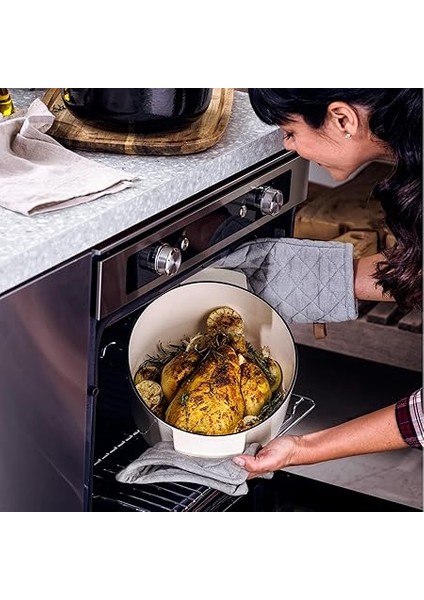 Cast Iron 30 Cm/5,6 L Oval Kapaklı Tencere, Kaliteli, Sağlam ve Uzun Ömürlü, Kızartma, Kızartma, Pas Içermeyen Emaye, Indüksiyon, Ergonomik Sap, 260°C'YE Kadar Fırına Dayanıklı, Badem Kremi fırsatları