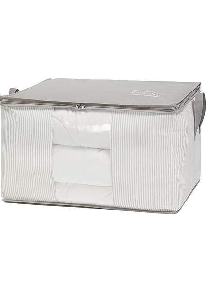 Home Textile Büyük Boy Pvc Pencereli Gri Çizgili Stuff &amp; Things Hurç 60 x 43 x 35 cm