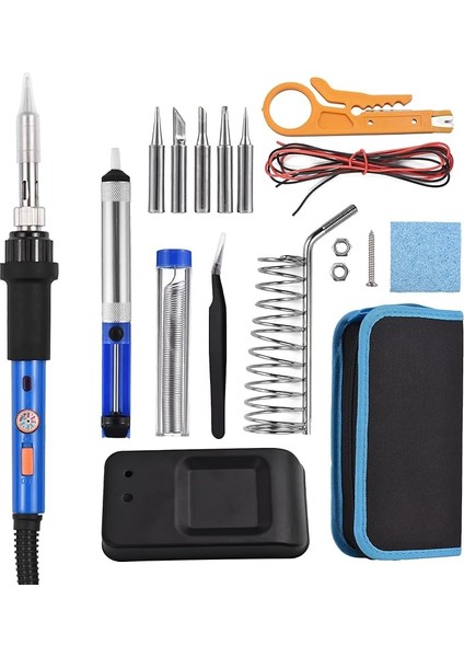 Taşınabilir Lehimleme Demiri Seti 60W Ayarlanabilir Sıcaklık Elektrikli Lehimleme Demiri Kalemi 15 Adet Lehim Seti Kaynak Aleti