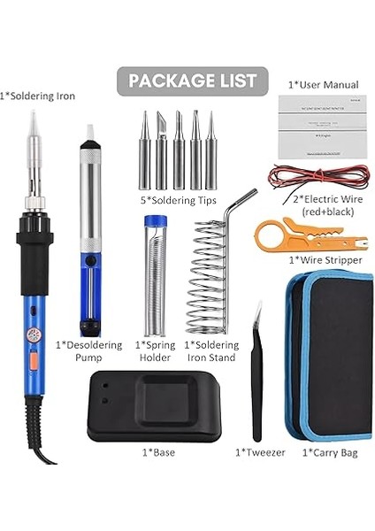 Taşınabilir Lehimleme Demiri Seti 60W Ayarlanabilir Sıcaklık Elektrikli Lehimleme Demiri Kalemi 15 Adet Lehim Seti Kaynak Aleti modelleri