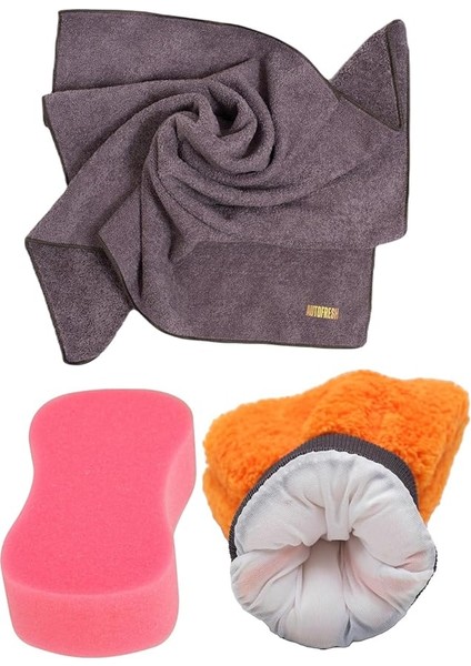 Yıkama Araba Kurulama Araç Cam Temizlik 3'lü Mikrofiber Bez Eldiven Yıkama Seti