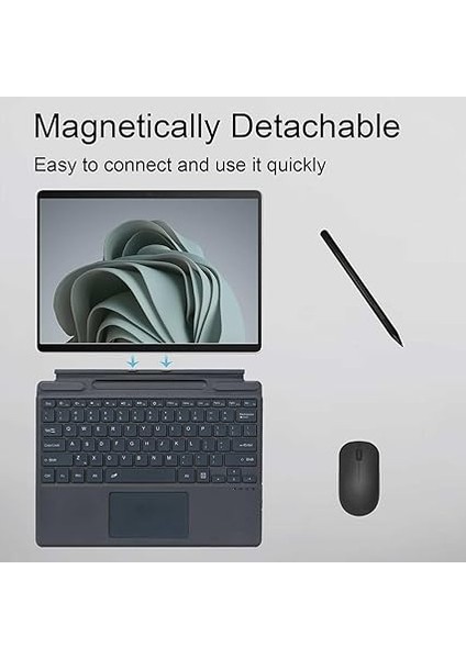Surface Pro 11(2024) / Surface Pro 10(2024) / Surface Pro 9(2022) / Surface Pro 8(2021) / Surface Pro x Için Tablet Klavye Çoklu Dokunmatik Yüzeye Sahip 13 Inç Gri Siyah Gri-Arka Işık Yok fırsatları