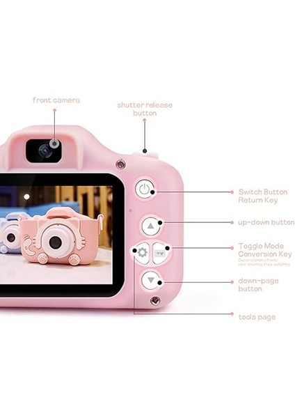 XJ01 Mini Dijital Oyunlu Çocuk Kamerası – Ön/arka Kamera, 8x Zoom, 1080P Video, Oyunlu, Renkli Çerçeveli, Silikon Koruma (Mavi) modelleri