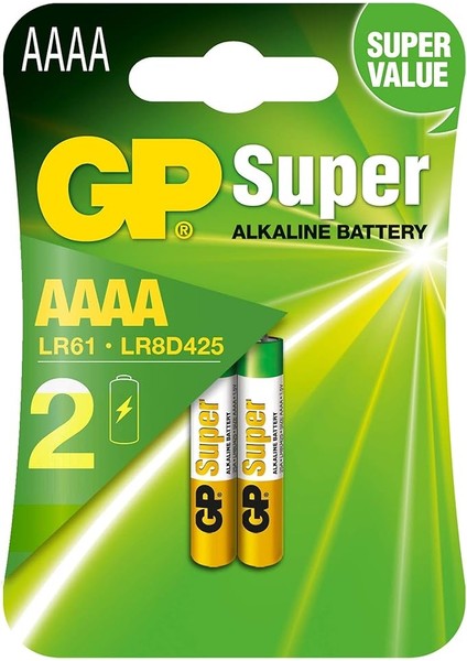 Batteries GP25A Süper Alkalin LR8D425/E96/AAAA Boy Incenin Incesi Pil, 1.5 Volt, 2'li Kart