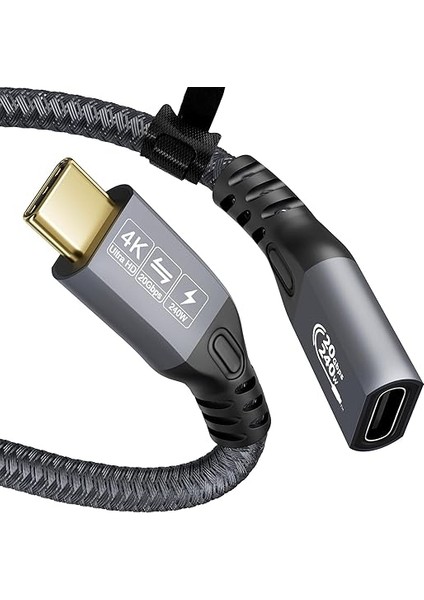 Thunderbolt 4 Erkek - Fmale Kablo Uzatma 2,0 M, 240 W Şarj, 20 Gbps Veri Aktarımı, MacBook Pro, Dell, Arzopa, Galaxy, USB C Için 4K USB C 3.2 Gen2×2 Monitör Kablosu, Taşınabilir Monitör