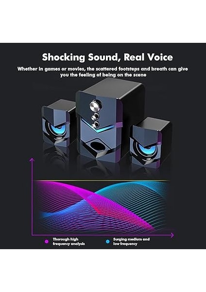 D-222 Bilgisayar Hoparlörü Subwoofer USB ile Güçlendirilmiş 2.1 Stereo Hoparlörler LED Işıklı 3.5mm Girişli Pc Dizüstü Bilgisayar Için modelleri