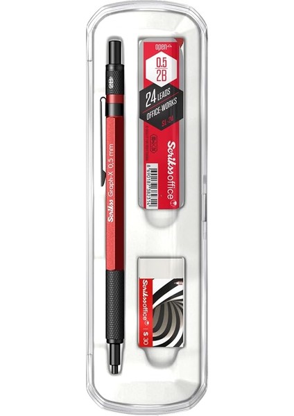 Office Graphx 3'lü Set Versatil Kalem 0.5 Mm, Silgi, Min, Kırmızı