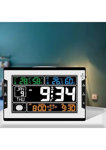 Iç ve Dış Mekan Sıcaklık Nem Dijital Çok Fonksiyonlu Saat ve Termo-Higrometre Termometre ve Higrometre Perpetual Takvimli Arkadan Aydınlatmalı Geniş Renkli Ekran Ay Evresi Alarmı ve Erteleme indirimleri