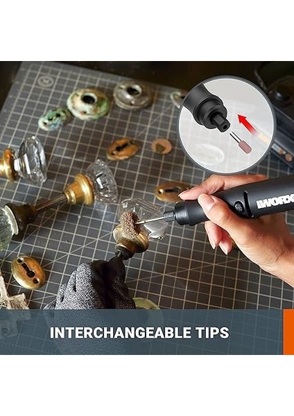 WX990 Makerx 20VOLT 2.0AH. Kömürsüz Profesyonel Kalem Tipi Devir Ayarlı Gravür + 50MM Açılı Avuç Taşlama Kombo Set + 39 Parça Aksesuar modelleri