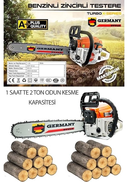 Germany Style Alman Benzinli Testere 15 Hpx 63CC Ağaç Odun Dal Kesme Makinesi Motorlu Testere Yeni Nesil Motor 38 Diş fırsatları