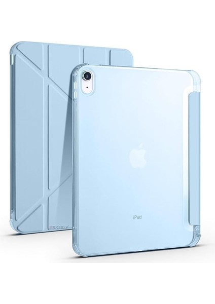 iPad (A16) 11INÇ 2025 Uyumlu Kılıf Üçgen Tri Folding Kalem Bölmeli Standlı Kılıfı A3355 Mavi