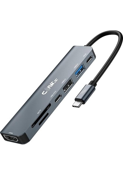 CHUB007-P 7in1 Windows &amp; Mac 100W Hızlı Şarj - Type-C To 4K HDMI *1x Usb-C 100W Pd *1x Usb-C Data *1x USB 3.0 5gbps *1x USB 2.0 480 Mbps *2x Tf/sd Card 7in1 Çevirici Hub Çoklayıcı indirimleri