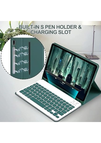 Galaxy Tab S9 Fe PLUS/S10 Plus/s9 PLUS12,4 Inç 12,4 ile Uyumlu Bluetooth Türkçe Q Klavyeli Kılıfı (Tablet Değildir) (Koyu Yeşil) indirimleri
