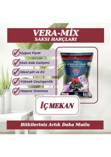Botanik Vera Özel Karışım Iç Mekan Bitki Toprağı 20 Litre Çiçek Toprağı Toprak Harcı