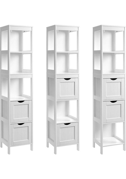 Banyo Için Yüksek Dolap, Ayaklarda Saklama Mobilyası, Dar Sütun, 2 Çekmeceli ve 3 Açık Bölmeli, 30 x 30 x 141,5 Cm, Banyo, Oturma Odası, Mutfak Için, Beyaz BBC66WT indirimleri