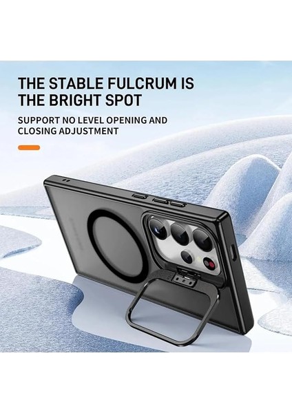Samsung Için Kılıf Kamera Korumalı Magsafe Wireless Şarj Özellikli Mat Şeffaf Renkli Standlı Kılıf (Lens Hediyeli) (Siyah, S23 Ultra) modelleri