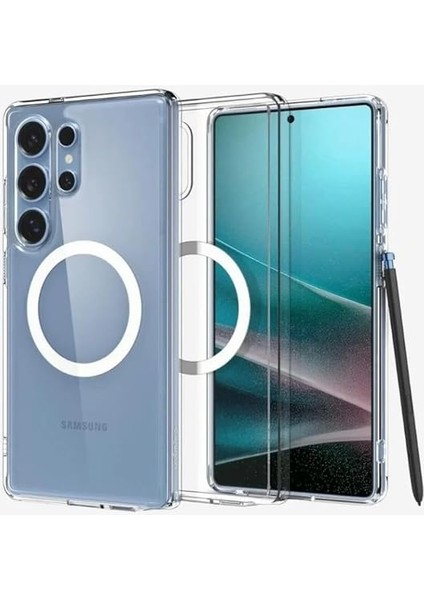 Galaxy S25 Ultra Ince Kılıf Crystal Hybrid Sararma Karşıtı Duraclear™ Hava Kanalı Teknolojisi™ Askeri Sınıf Koruma Magfit Özellikli Clear White Şeffaf Kapak - ACS08911