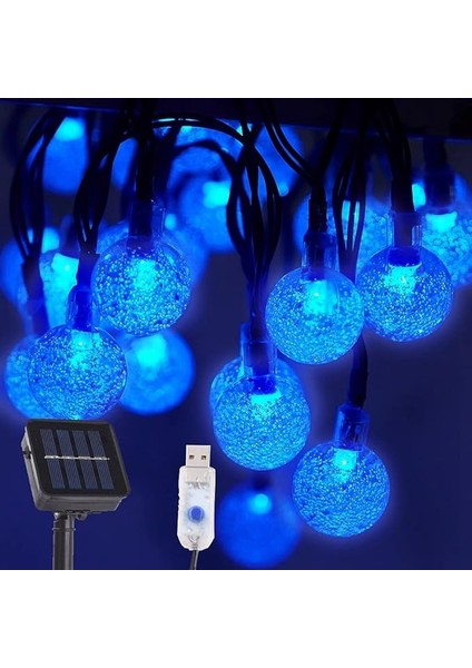 Solar String Lights Dış Mekan/iç Mekan, 50 LED 23 Ft Işık, 8 Aydınlatma Modlu Güneş ve USB ile Çalışır, Bahçe Avlu Ev Düğün Parti Dekorasyonu Için Su Geçirmez Güneş Işığı (Mavi)