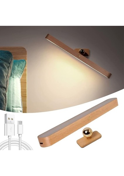 USB Şarj Edilebilir Duvar Lambası, LED Kısılabilir, Şalterli, Ahşap, Iç Mekan, Dokunmatik Kontrollü Gece Lambası, 360° Döner Duvar Apliği, Kısılabilir, Çıkarılabilir Manyetik, Yatak Başucu Için