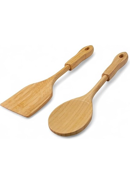 Bambu 2'li Servis Seti, Tavalarınız ve Kızarmanız Için Spatula, Servisleriniz Için Büyük Kaşık | 2 Adet Lüks Bambu Set fırsatları