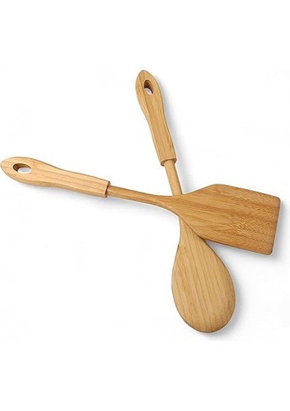 Bambu 2'li Servis Seti, Tavalarınız ve Kızarmanız Için Spatula, Servisleriniz Için Büyük Kaşık | 2 Adet Lüks Bambu Set indirimleri