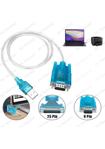 USB 2.0 - RS-232 Seri Bağlantı Noktası Kablosu + 9 Pin'den 25-Pin'e Dönüştürücü fiyatları