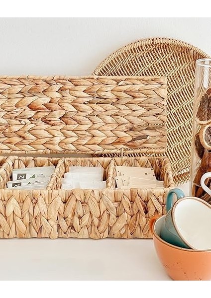 El Yapımı Doğal Hasır Dikdörtgen Çok Amaçlı 4 Bölmeli Kapaklı Dolap Düzenleyici (40X15X10CM) fiyatları