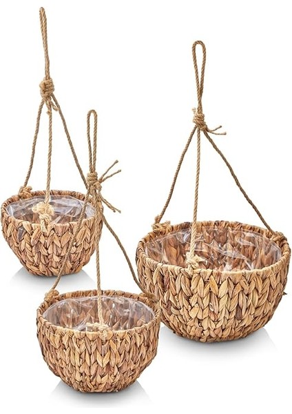 3'lü Asılabilir El Yapımı ve Doğal Yuvarlak Hasır Saksılık Seti, 3'lü Hasır Yuvarlak Saksı Seti fiyatları