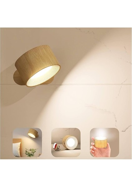 LED Aplikler, Pille Çalışan USB Bağlantı Noktalı Duvara Monte Lambalar 3 Renk Sıcaklığı ve 3 Parlaklık Seviyesi 360° Döndürülebilir Top, Okuma Başucu Için Kablosuz Işıklar