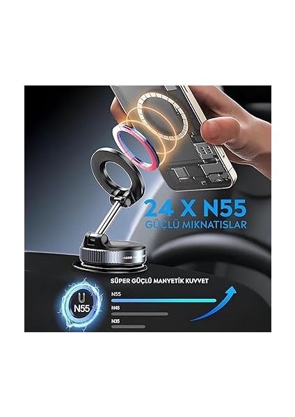 Araç Içi ve Masaüstü 360 Derece Dönebilen Vakum Özellikli Magnetik Telefon Tutucu (B Kalite) fiyatları