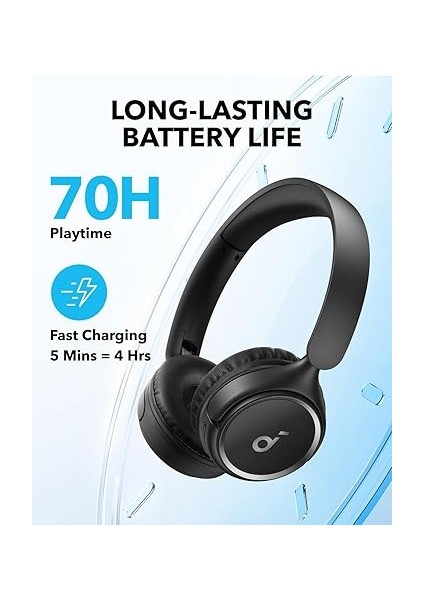 By Anker H30I Bluetooth Kulaklık, 70 Saat Oynatma, 40MM Sürücüler, Bluetooth 5.3, Ultra Hafif, Uygulama Destekli, Siyah modelleri