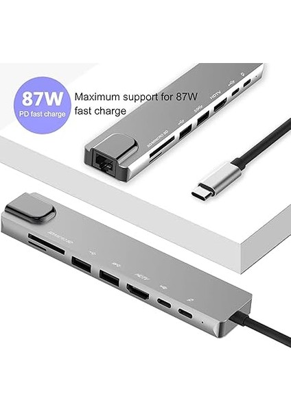 USB C Hub Type-C Bağlantı Istasyonu Çoklu Bağlantı Noktası Adaptörü 4K Hd RJ45 Ethernet USB 3.0 Pd Şarj Bağlantı Noktası Sd Tf Kart Okuyucu Chromebook Matebook ile Uyumlu modelleri