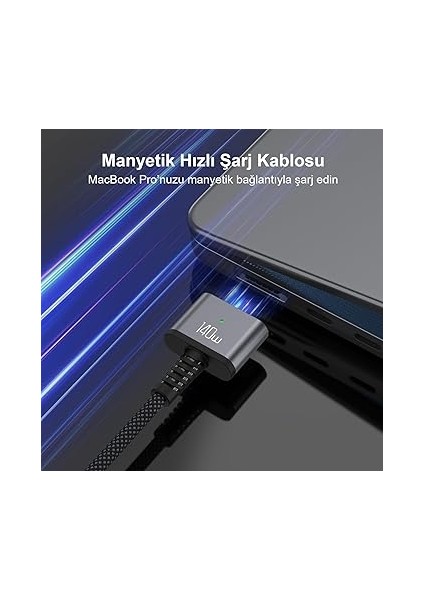 BXM3C 140W Type-C To Magsafe 3 Macbook Pro ve Macbook Air 13″ 14″ 16″ M1 M2 Uyumlu Pd 3.1 Manyetik Örgülü Hızlı Şarj Kablosu 2 Metre fırsatları