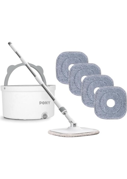 Beyaz 4 Adet Mikrofiber Mop Temiz &amp; Kirli Suyu Ayırma Özelliği Otomatik Temizlik Seti Paspas