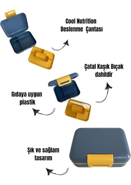 Prime Beslenme Kutusu Çift Katlı Alt Hazne Iki Bölmeli Yemek Saklama Kabı Çatal Kaşık Bıçak Set Mavi fırsatları